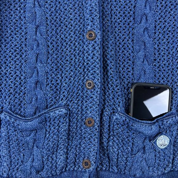 Vintage Blue Willi’s Denmark Cardigan S | Indigo Cotton 90s Fisherman Cable Knit - Picture 10 of 16